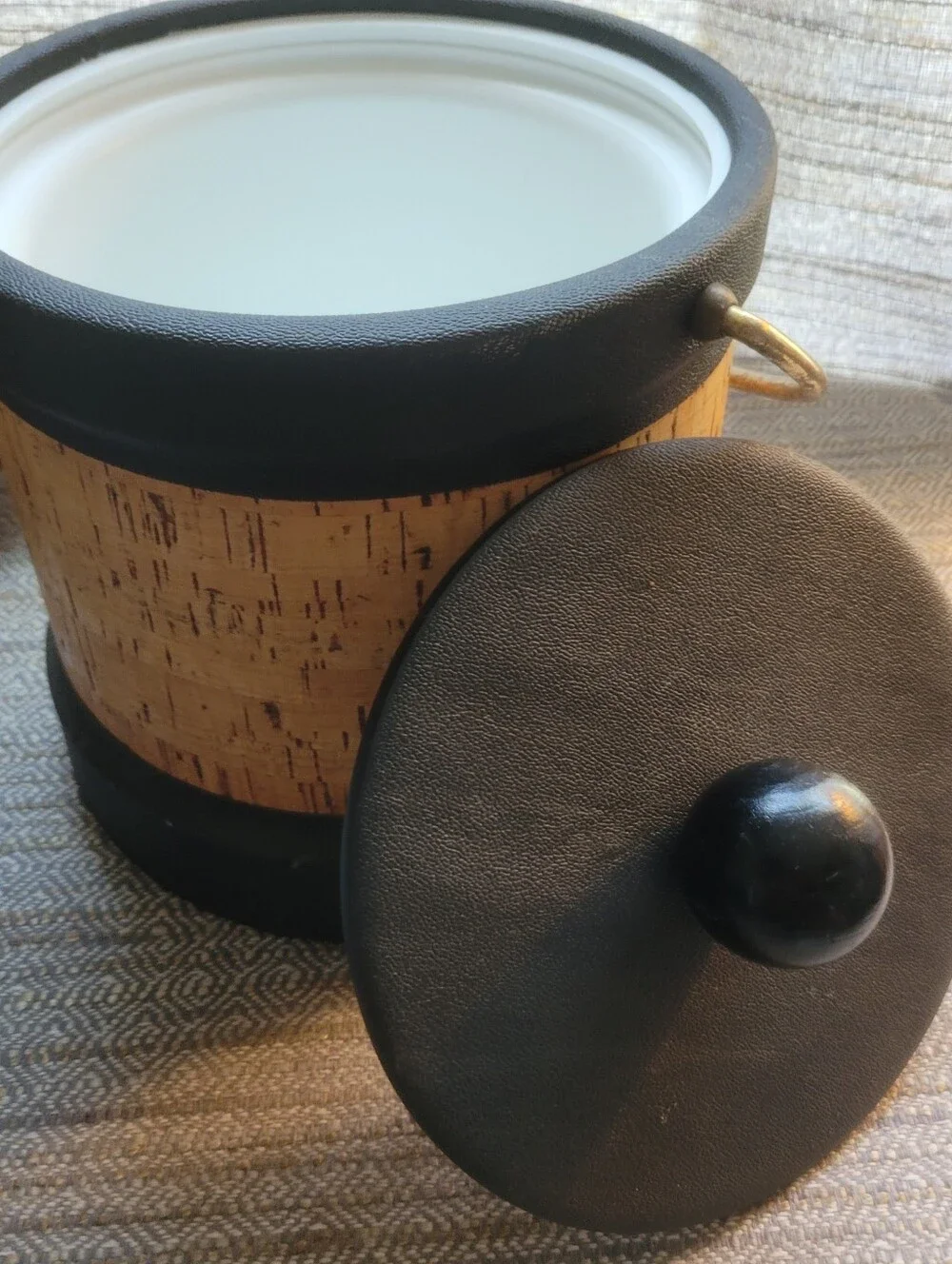 Vintage Kraftware ice bucket With Cork Accent Ice Bucket with Gold Handle
